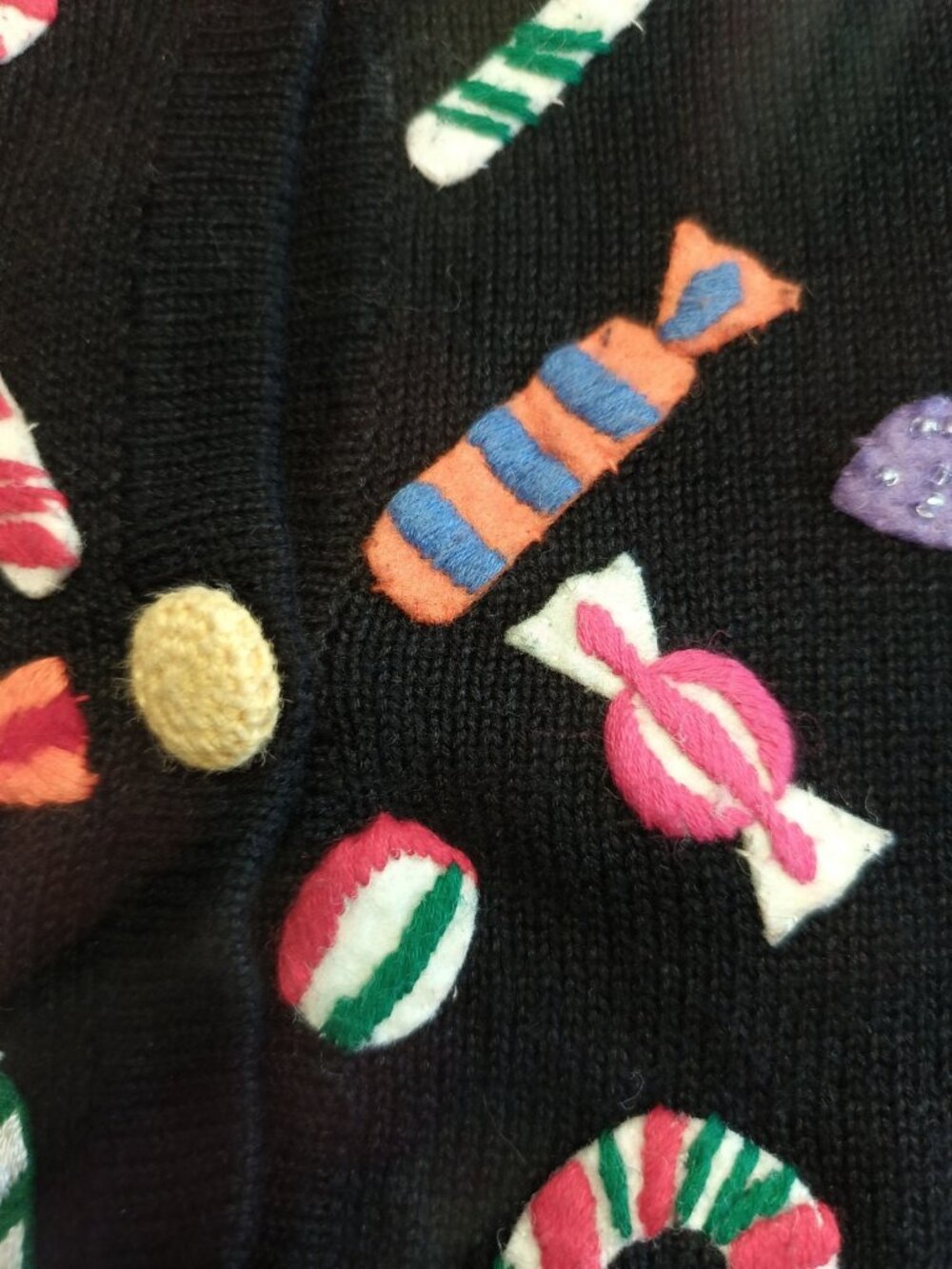 Vintage Talbots Hand Knit Christmas Holiday Sweater Cardigan Candy Canes Size L - Picture 6 of 15